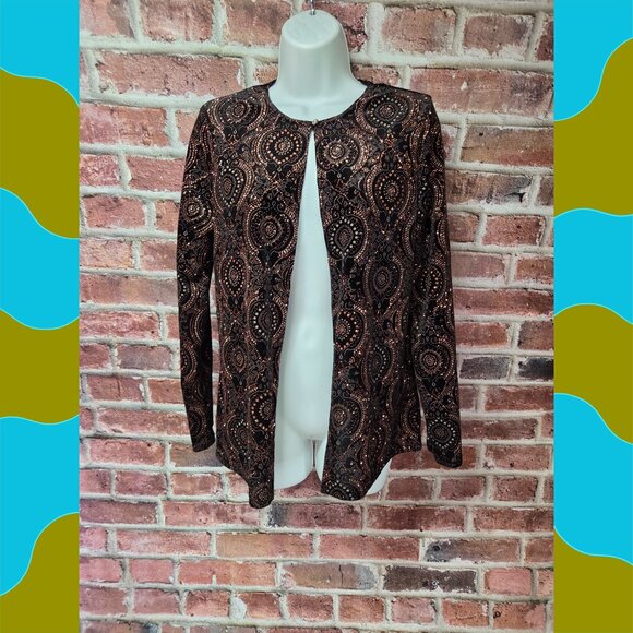 Onyx Nite Bejeweled Duster M | Vintage Black Cardigan Made in USA Glam Y2K - Picture 1 of 7
